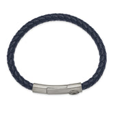 Chisel Stainless Steel Antiqued and Brushed Compass Navy Blue Braided Leather 8 inch Bracelet
